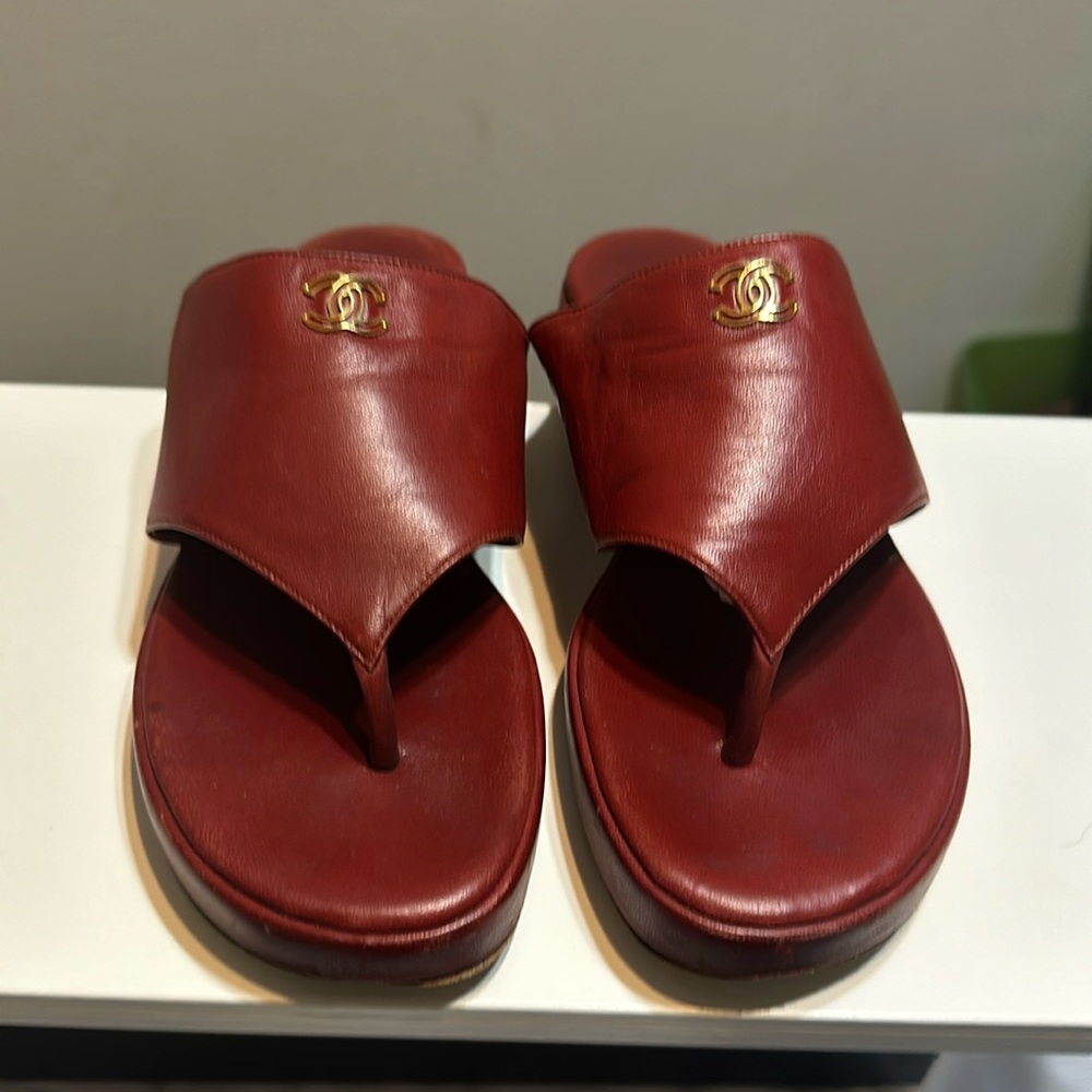 Chanel Red Leather Vintage Sandals/ Flip Flops